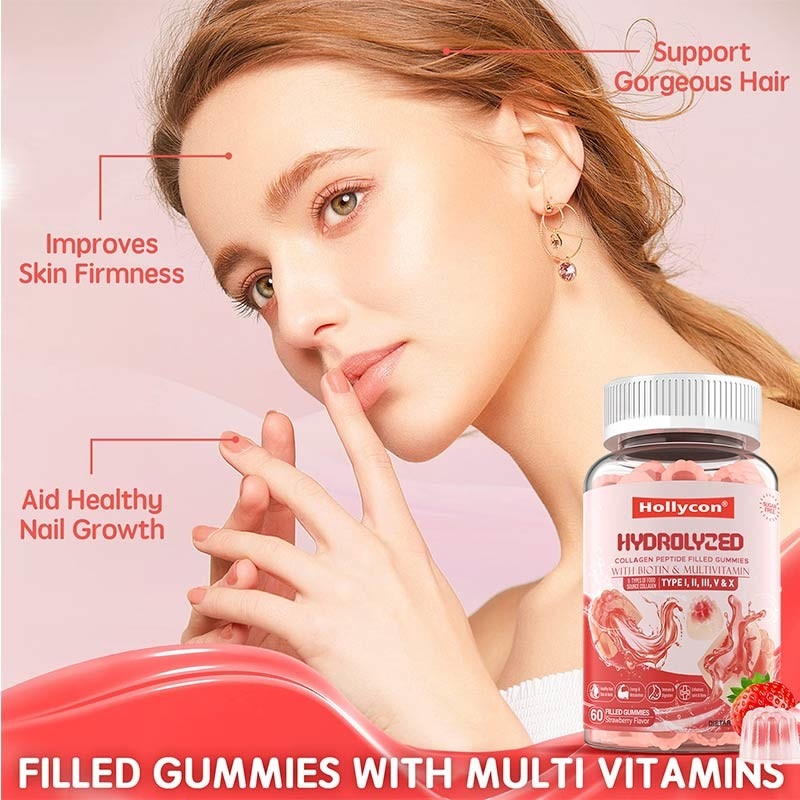 Peptídeo de colágeno hidrolizado sem açúcar, recheado de proteína de gomas tipo I, II, III, V, X com vitamina biotina