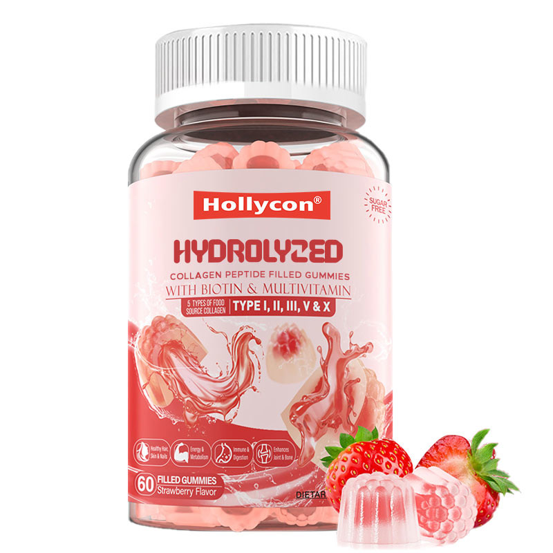 Peptídeo de colágeno hidrolizado sem açúcar, recheado de proteína de gomas tipo I, II, III, V, X com vitamina biotina