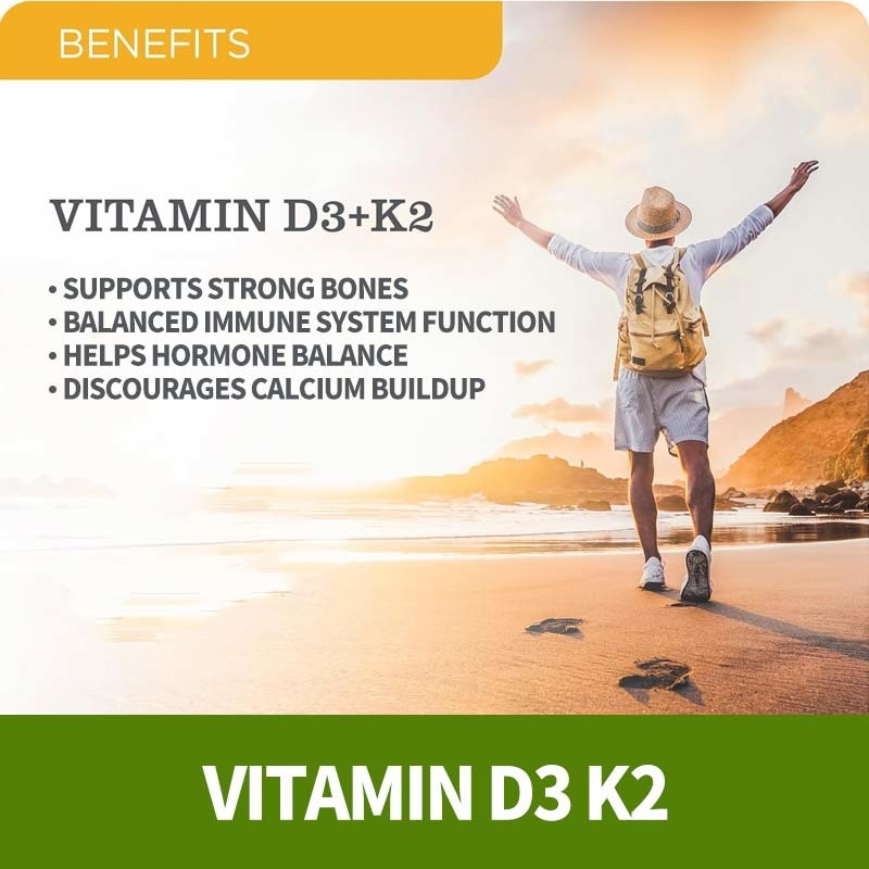 OEM Vegan Suporte Imune Vitamina D3+K2 MK7 Dietético Para Adultos Vitamina D3 K2 Cápsulas