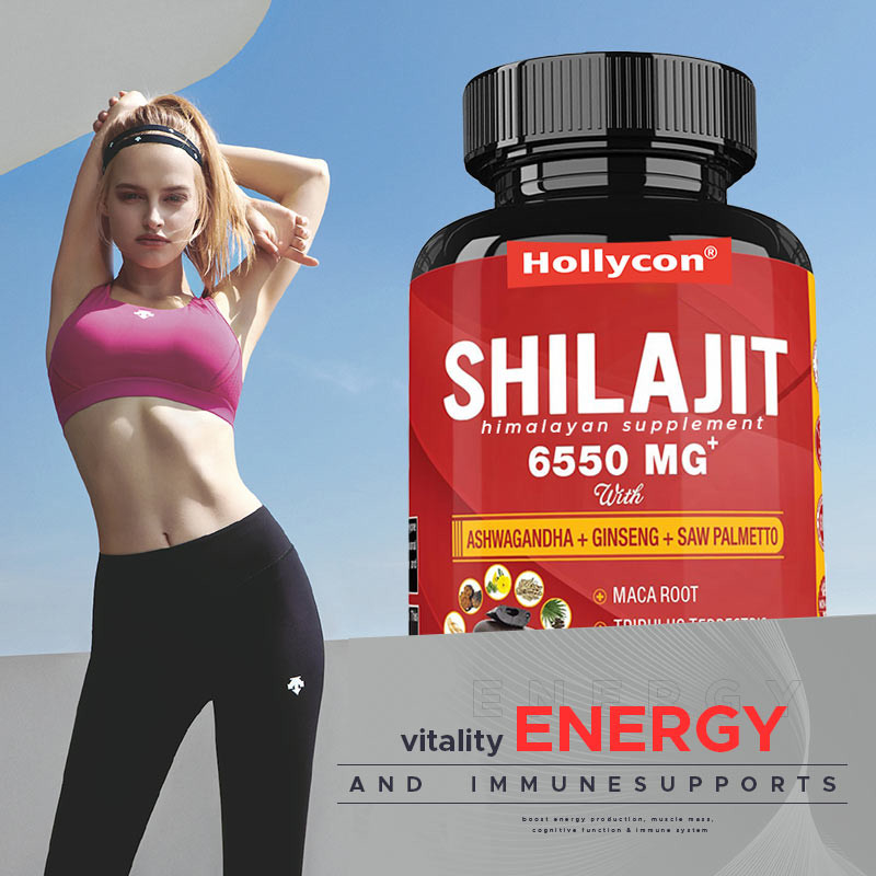 Suplemento de Shilajit do Himalaia Suporta energia e sistema imunológico Combinado Ashwagandha Ginseng Saw Palmetto Maca
