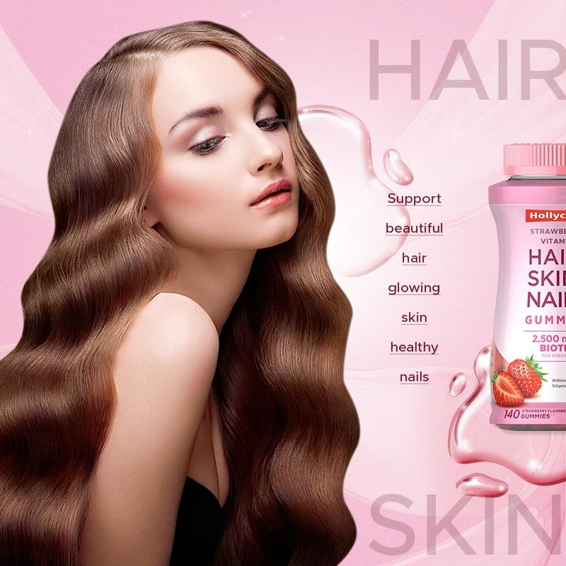 Cabelo pele e unhas vitaminas gomas com biotina apoiando a saúde imunológica sabor de morango