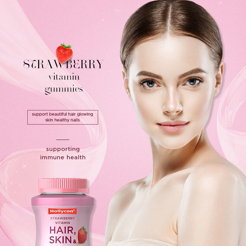 Cabelo pele e unhas vitaminas gomas com biotina apoiando a saúde imunológica sabor de morango