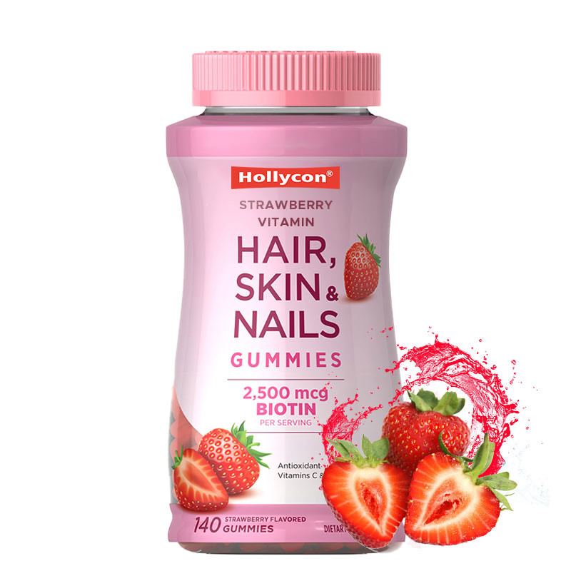 Cabelo pele e unhas vitaminas gomas com biotina apoiando a saúde imunológica sabor de morango