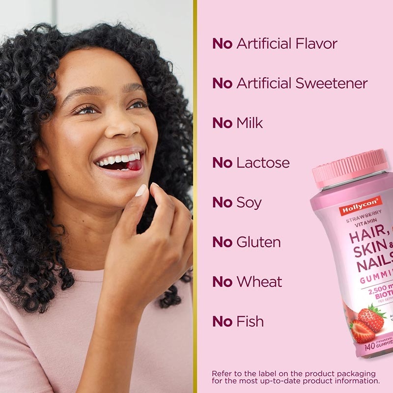 Cabelo pele e unhas vitaminas gomas com biotina apoiando a saúde imunológica sabor de morango