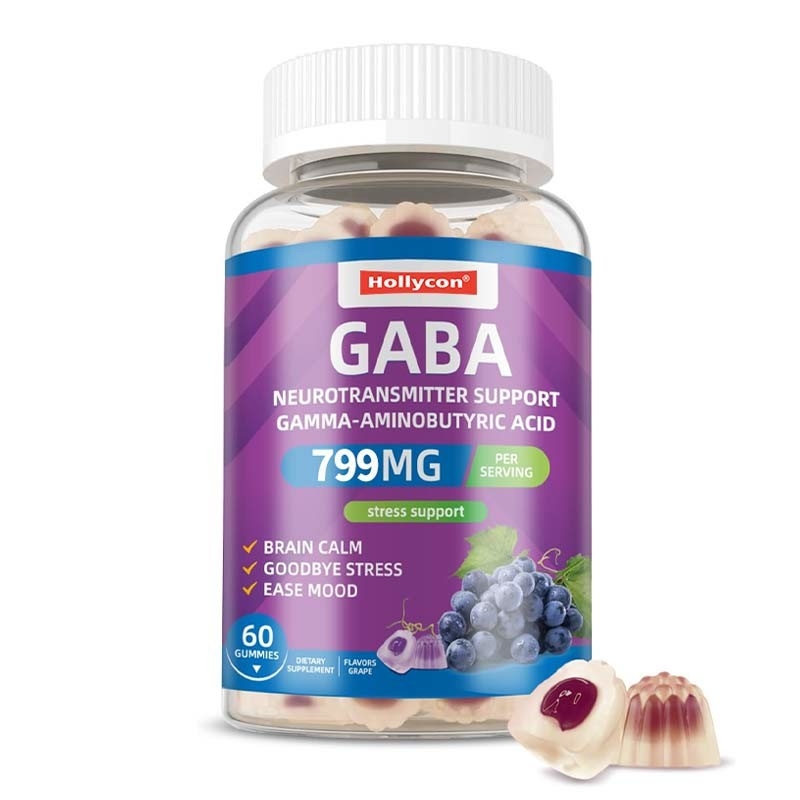 GABA de fábrica com L-teanina 5-HTP Vitaminas D3 B12 alívio de estresse Goma de sono