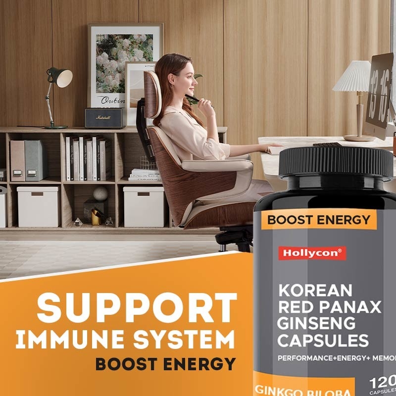 OEM Coreano Red Panax Ginseng cápsulas Ginkgo Biloba aumentar a energia foco memória para homens e mulheres