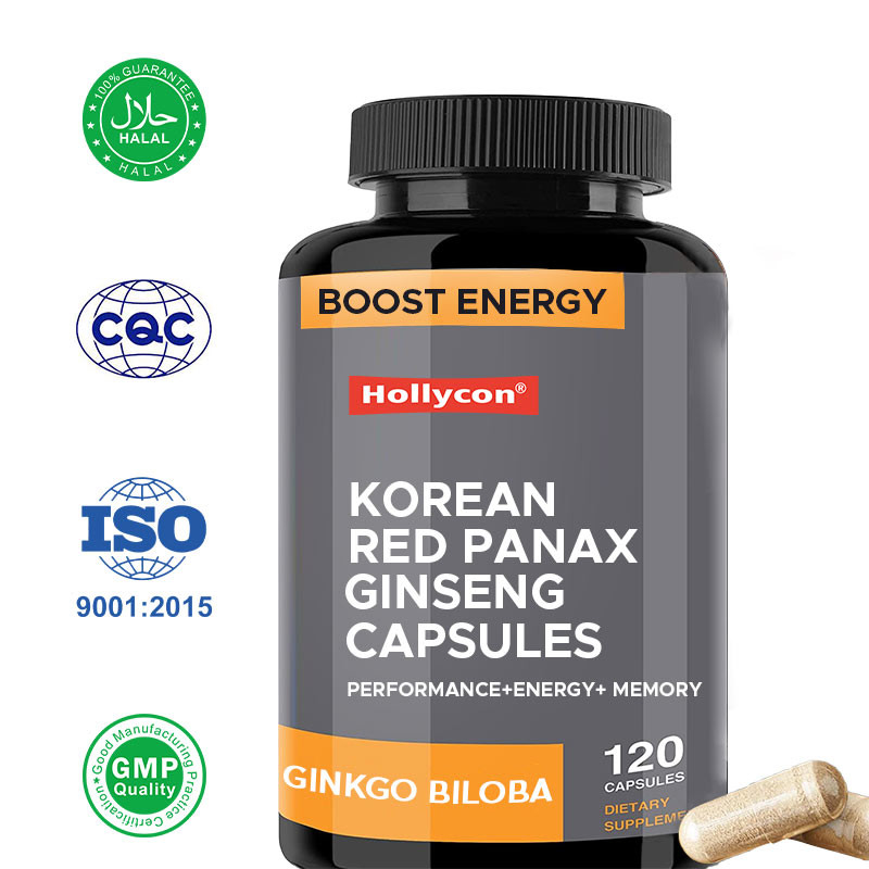 OEM Coreano Red Panax Ginseng cápsulas Ginkgo Biloba aumentar a energia foco memória para homens e mulheres