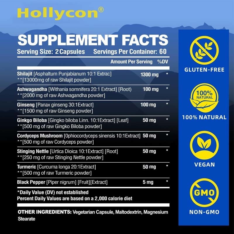 Shilajit cápsulas 85+ minerais de rastreamento energia e suporte imunológico para homens e mulheres