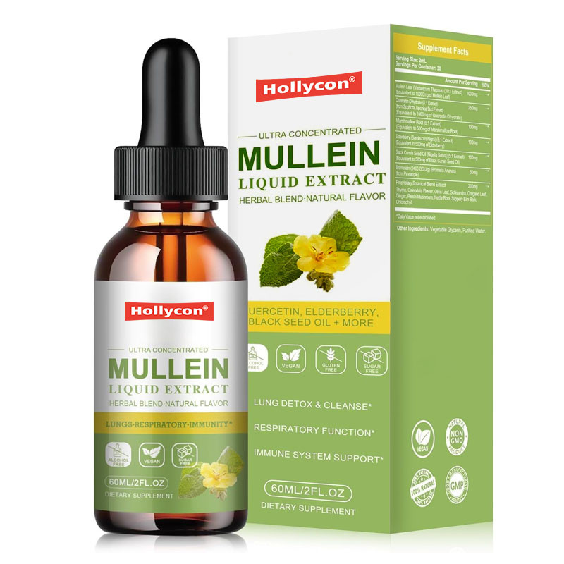 Gotas de Mullein para Desintoxicação de Pulmões Limpeza Vegana Extracto de Folha de Mullein para Adultos