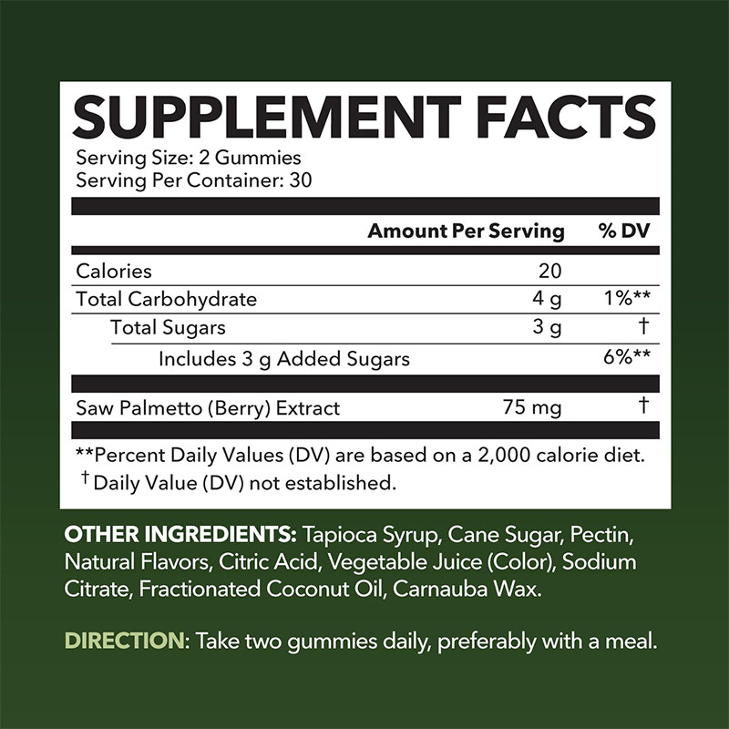 Saw Palmetto Gummies For Scalp Health 75mg Extracto de Saw Palmetto Para Apoio ao Cabelo