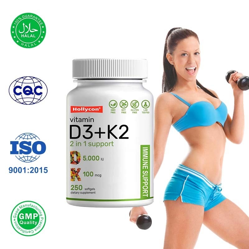 Vitaminas D3 K2 Softgels para a saúde do coração e ossos com apoio de cálcio