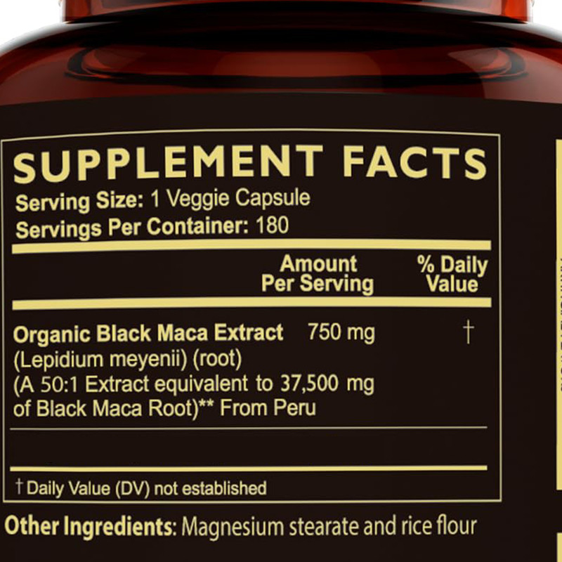Capsulas de raiz de maca para aumentar a resistência 750mg extracto de maca preta para fornecer energia