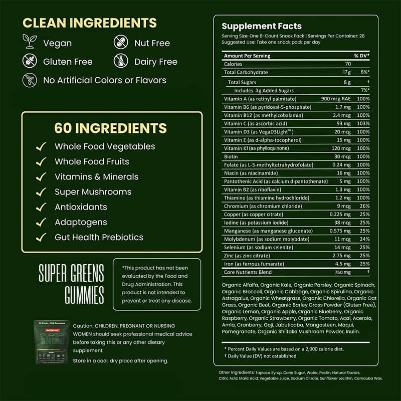 Goma de chá verde Multivitamínicos Suplemento de espirulina em pó Melhorar a saúde intestinal Suporte à imunidade