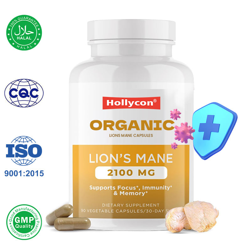 Cápsulas personalizadas de crina de leão promovem o foco, clareza mental, cognição, melhora a saúde intestinal.