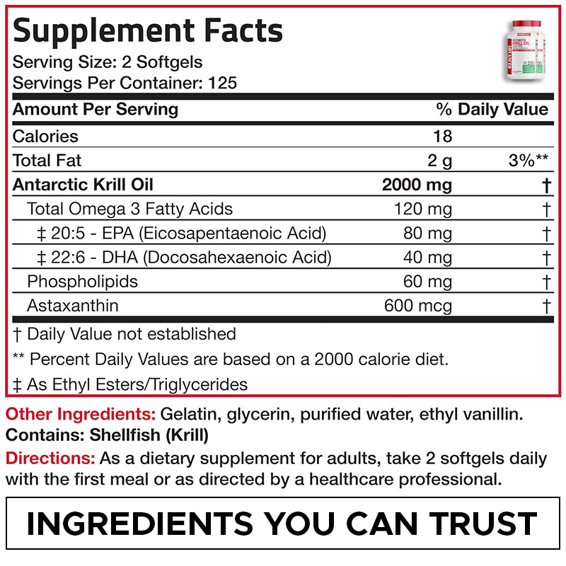 Óleo de Krill Antártico Para Apoio à Saúde Geral 2000mg Óleo de Krill Antártico Softgels