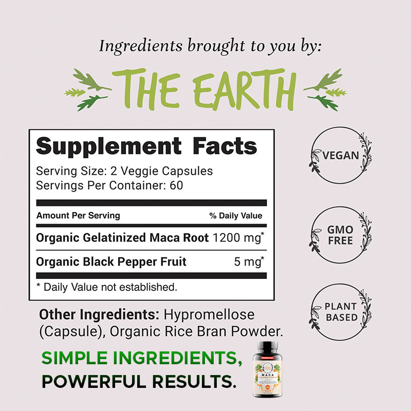 OEM Maca Root Powder Capsules para Equilíbrio Hormonal 1500mg Maca Root Capsules
