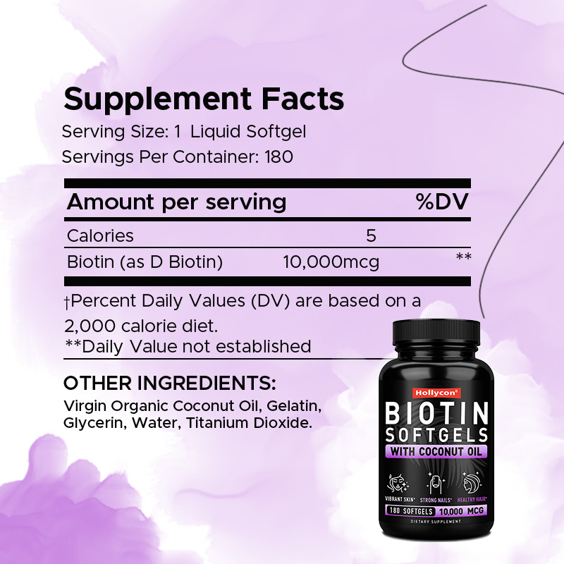 OEM Biotina Softgels para unhas fortes Biotina com óleo de coco para cabelos Biotina Softgels