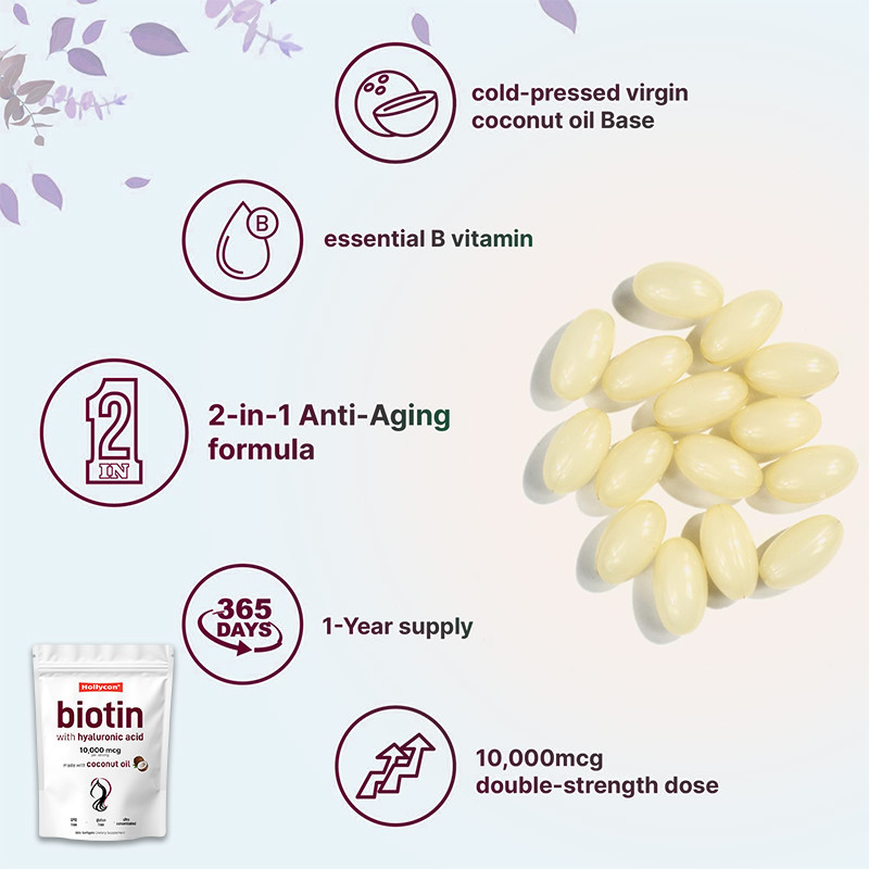 Suplemento de Biotina 10.000mcg Biotina Softgels para cabelos e pele saudáveis Biotina Softgels