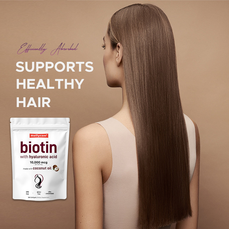 Suplemento de Biotina 10.000mcg Biotina Softgels para cabelos e pele saudáveis Biotina Softgels