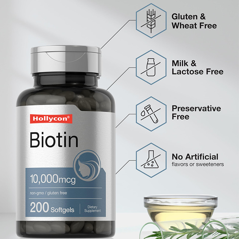 Suplemento de Biotina para Saúde do Cabelo 10.000mcg Biotina Softgels para Saúde do Cabelo e unhas
