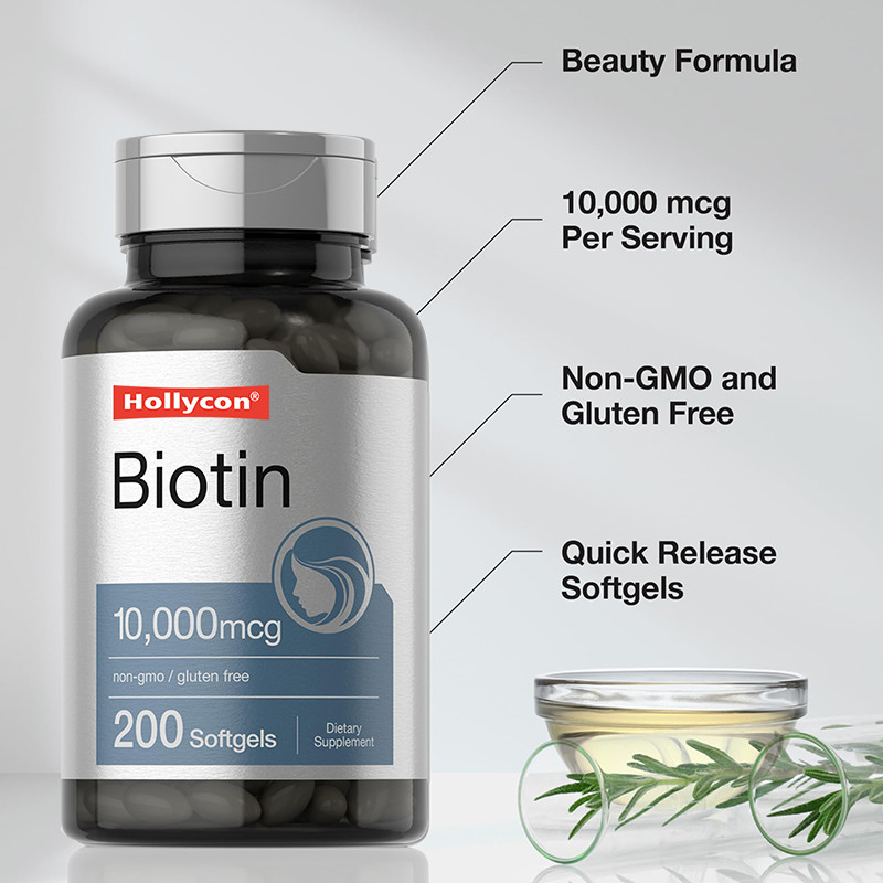 Suplemento de Biotina para Saúde do Cabelo 10.000mcg Biotina Softgels para Saúde do Cabelo e unhas