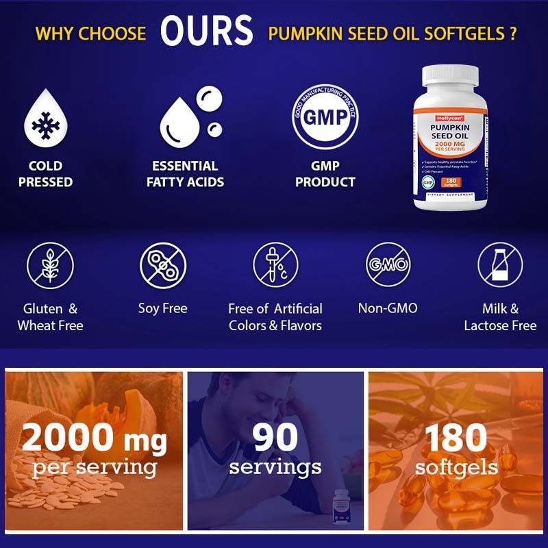 OEM Óleo de sementes de abóbora Softgels para promover a saúde do couro cabeludo 2000 mg Óleo de sementes de abóbora
