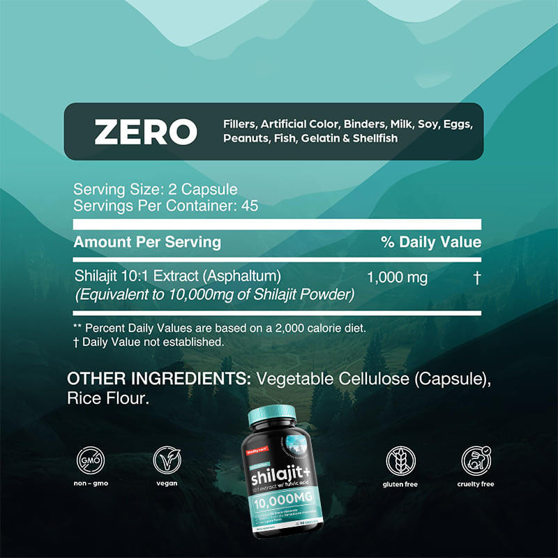 OEM Pure Himalayan Shilajit 10000mg cápsulas orgânicas de Shilajit para suporte imunológico