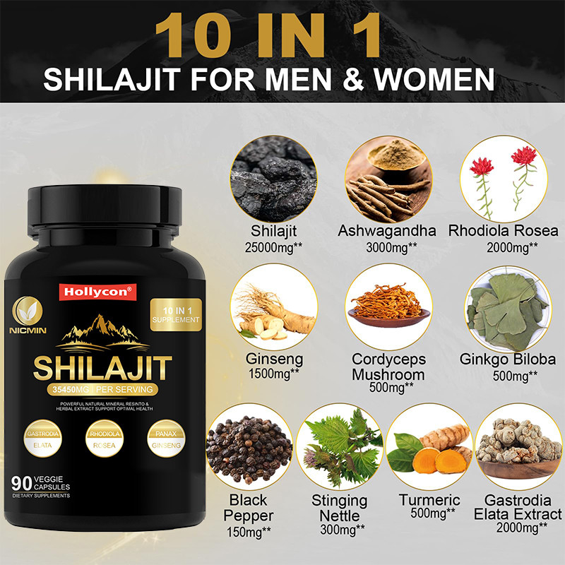 Suplemento de Shilajit orgânico do Himalaia puro para suporte imunológico 25000mg cápsulas de Shilajit
