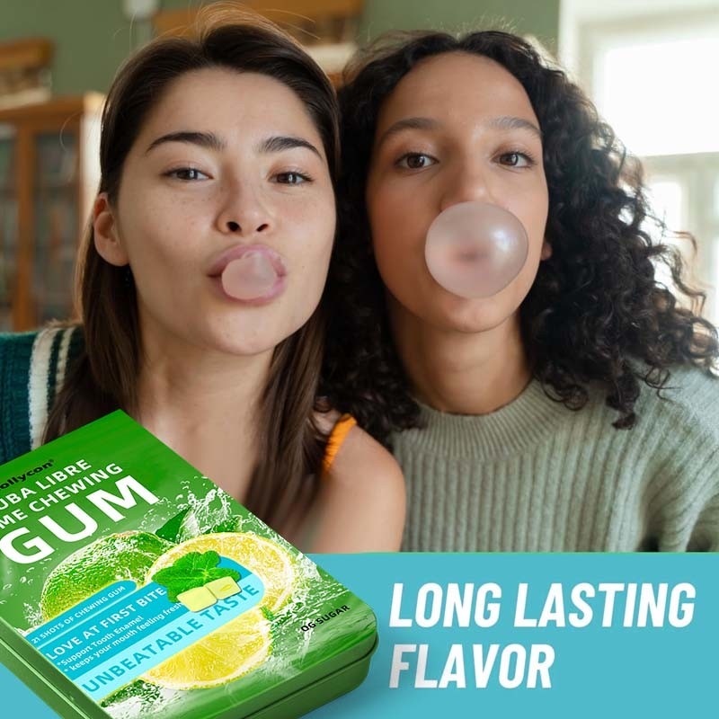 Marca privada Mojito Cocktail Flavour Preenchido Goma de Rum Goma de Lata Sem Açúcar Mojito Goma de mascar de Limão para suporte de esmalte dental