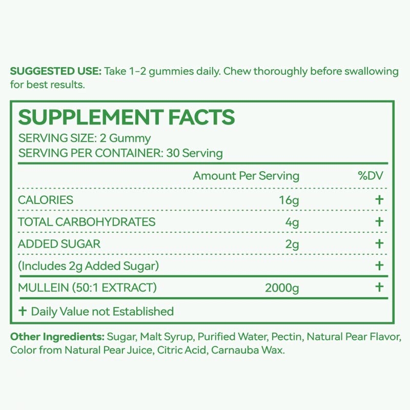 Extrato de Folha de Verbasco Premium Para Pulmões 2000mg Gomas de Verbasco Detox Pulmões Suporte Respiratório Digestivo Imunológico