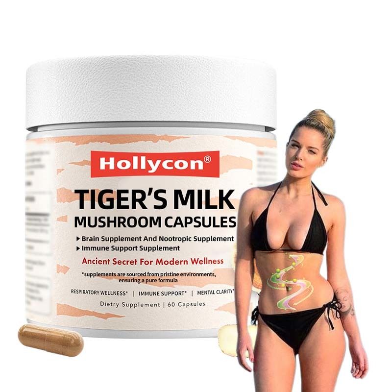 Suplemento de cogumelos Crescimento do cabelo Intestino Digestivo Cérebro Pulmão Saúde Cognitivo Foco Respiratório Tigre Leite Cogumelos Cápsulas