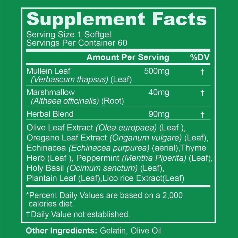 Extracto de folhas de muleta para pulmões Softgels, desintoxicação pulmonar para fumantes, pulmão limpa suporte respiratório pulmonar, suplementos de ervas, vegano, não OGM, suporte imunológico digestivo, 180-contar, 180 dias de suprimento