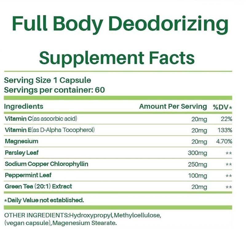 Suplemento de desodorização corporal - pílulas de controle interno de odor natural para homens e mulheres | Cápsulas de clorofila para respiração, corpo e saúde