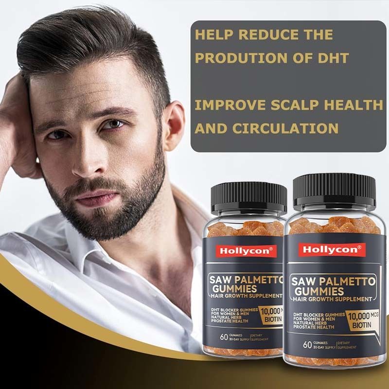 Suplemento de crescimento capilar para mulheres e homens DHT Bloqueador gomas de apoio ao equilíbrio hormonal Saúde da próstata Saw Palmetto gomas