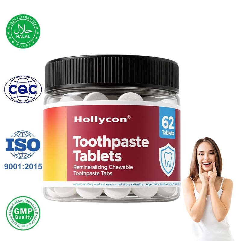 Comprimidos de creme dental fabricado na fábrica, nano hidroxiapatita com probióticos, fluoreto e plástico livre, eco e tamanho amigável de viagens, guias de creme dental para mastigação remineralizantes, fórmula personalizada