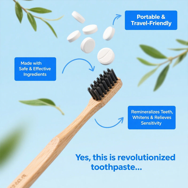 Comprimidos de creme dental fabricado na fábrica, nano hidroxiapatita com probióticos, fluoreto e plástico livre, eco e tamanho amigável de viagens, guias de creme dental para mastigação remineralizantes, fórmula personalizada