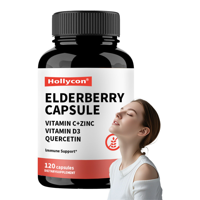 OEM Alderberry Vitamina C e zinco 120 cápsulas Suporte Imune Suplemento de ervas naturais Imunidade Reforçador Alderberry cápsula