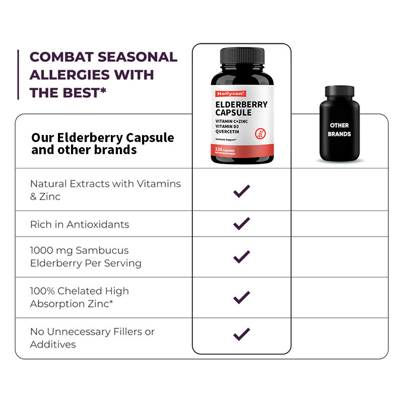 OEM Alderberry Vitamina C e zinco 120 cápsulas Suporte Imune Suplemento de ervas naturais Imunidade Reforçador Alderberry cápsula