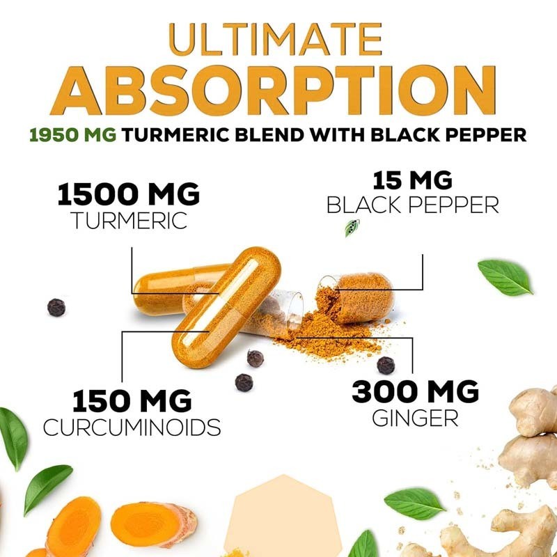 Suplemento de curcumina de açafrão OEM com açafrão orgânico e gengibre pimenta preta para melhor absorção Cápsula de curcumina para suporte articular