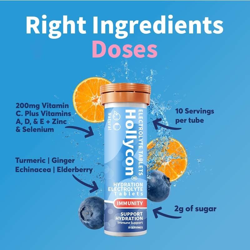 Comprimidos Efervescentes de Hidratação, Imunidade e Eletrólitos OEM com Vitamina C, Comprimidos Efervescentes de Hidratação com Gengibre e Cúrcuma