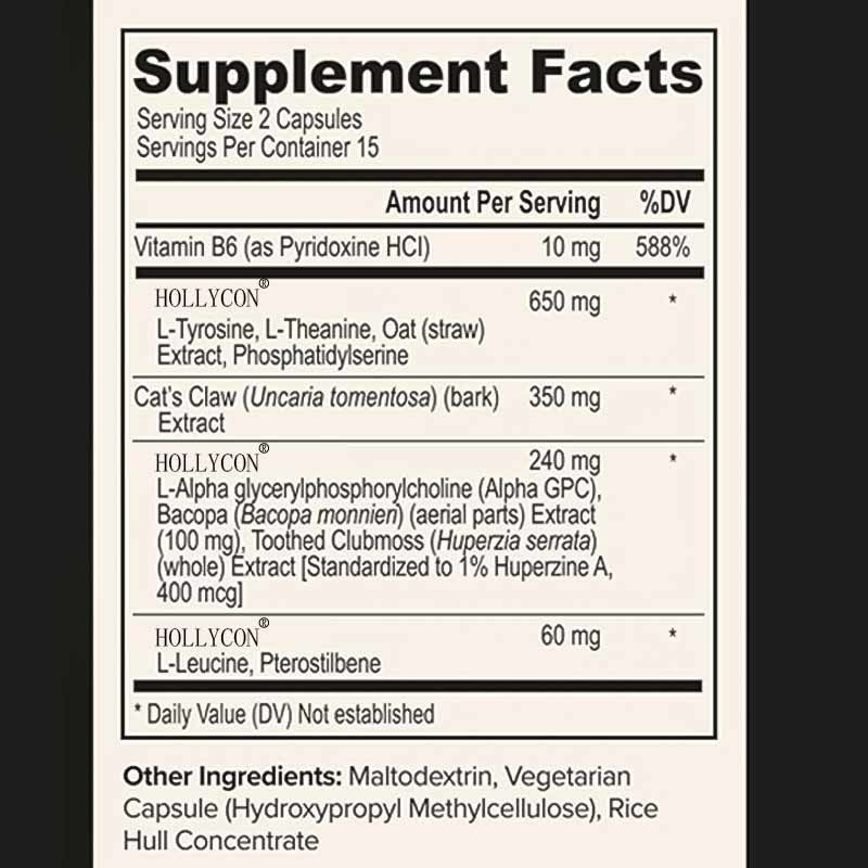 OEM Focus Capsules com L-Teanina Vitamina B6 Memória Claridade mental e melhoria cognitiva Suplemento nootrópico do cérebro