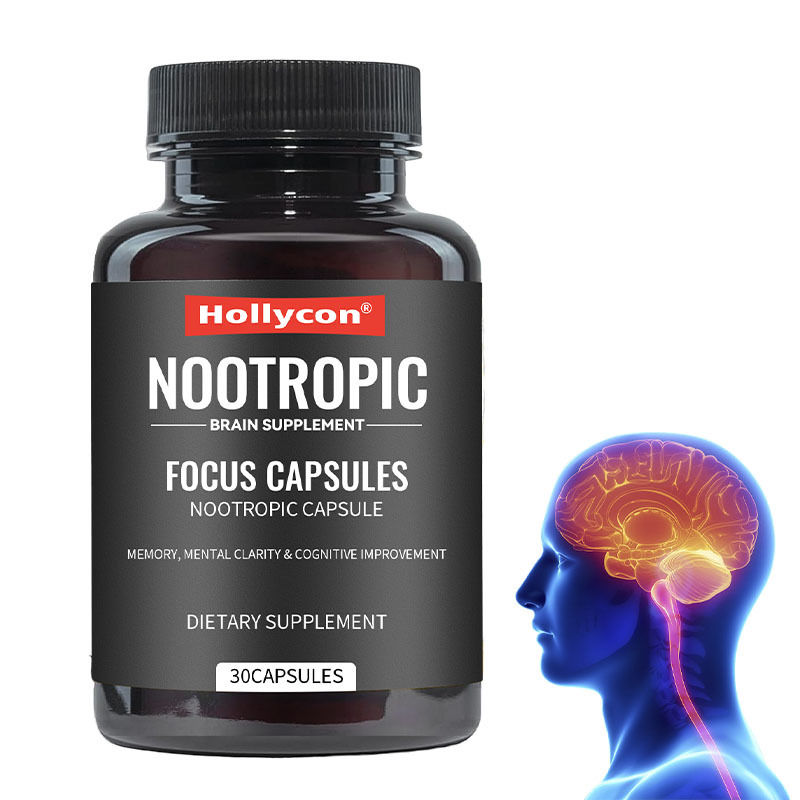 OEM Focus Capsules com L-Teanina Vitamina B6 Memória Claridade mental e melhoria cognitiva Suplemento nootrópico do cérebro