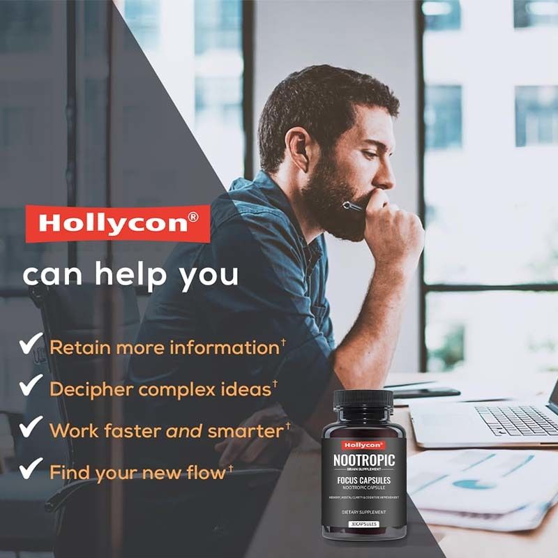 OEM Focus Capsules com L-Teanina Vitamina B6 Memória Claridade mental e melhoria cognitiva Suplemento nootrópico do cérebro