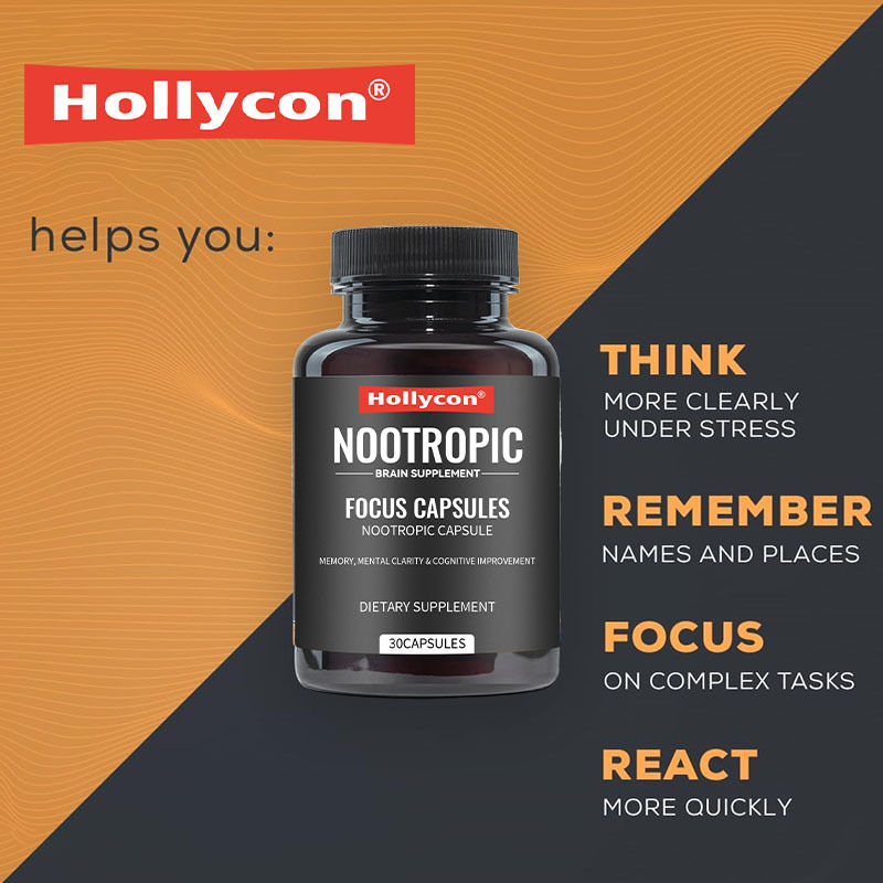 OEM Focus Capsules com L-Teanina Vitamina B6 Memória Claridade mental e melhoria cognitiva Suplemento nootrópico do cérebro