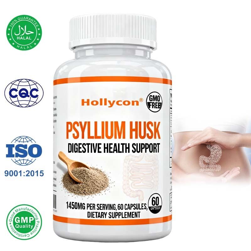 Psyllium Husk Capsules ¢ 60 Count ¢ Suplemento de Apoio ao Intestino e Colono ¢ Promove a Saúde e Regularidade Digestiva ¢ Não OGM, Fórmula de Alta Fibra Marca Privada, OEM Disponível, Preço de Fábrica