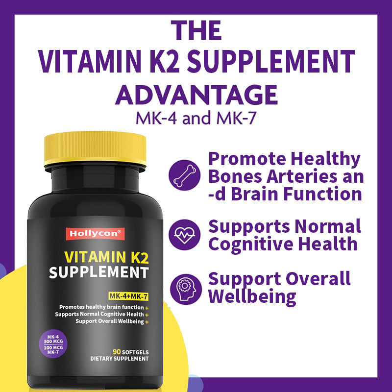 OEM Full Spectrum Vitamin K2 Softgels com 600 mcg de Trans Form Suporta saúde geral e força óssea Suplemento de vitamina K2