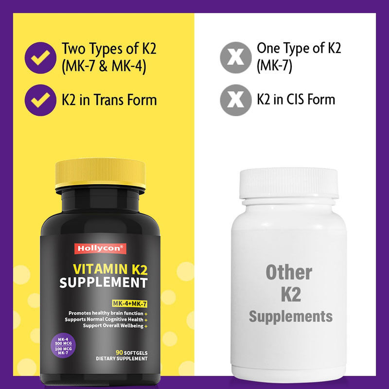 OEM Full Spectrum Vitamin K2 Softgels com 600 mcg de Trans Form Suporta saúde geral e força óssea Suplemento de vitamina K2