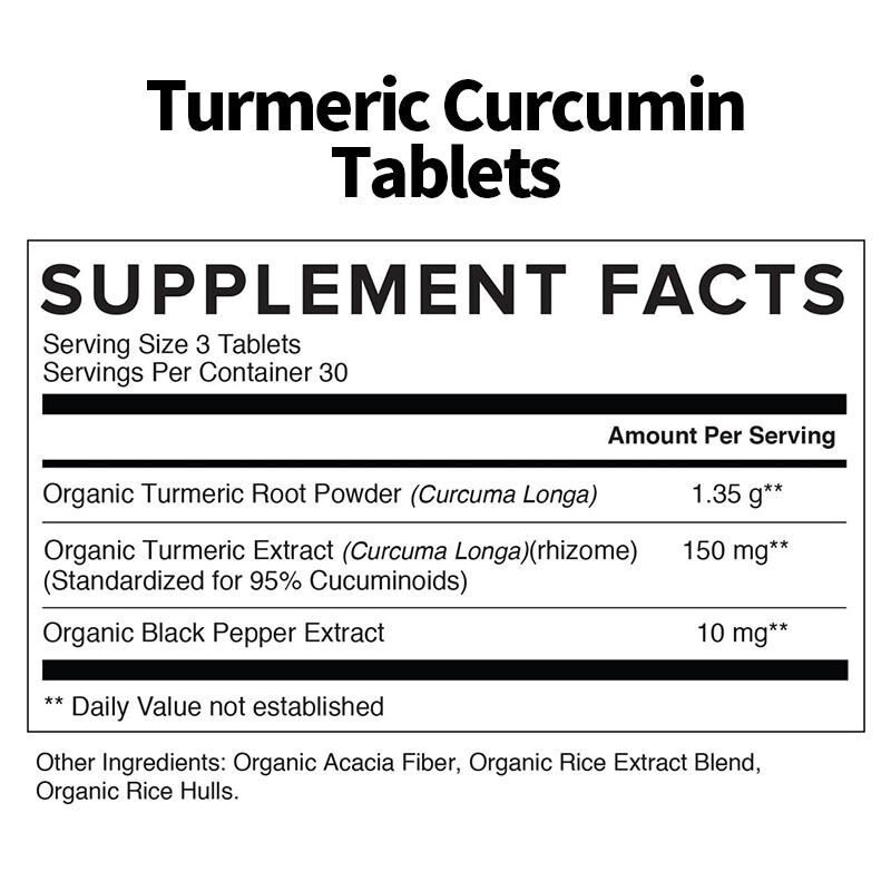 Suplemento de Curcumina de Cúrcuma Orgânica OEM 1350 mg Cada Suporte Natural para as Articulações Pimenta Preta para Absorção Comprimido de Curcumina de Cúrcuma