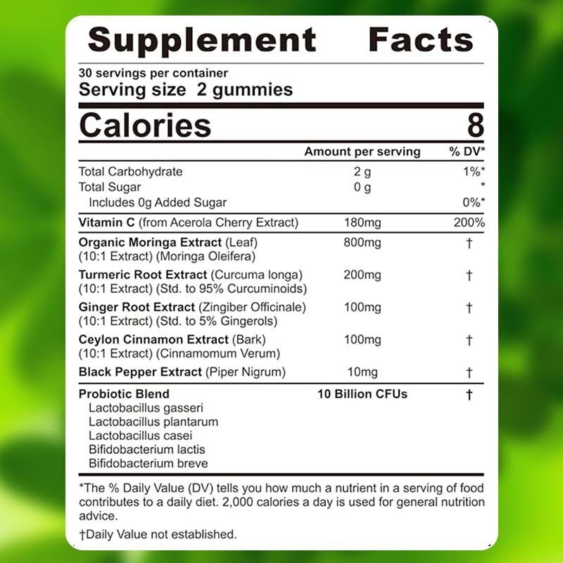Tudo em Um Suplemento de Moringa para Imunidade e Vitalidade Digestivo e Saúde intestinal Suporte Antioxidante Moringa Gummies