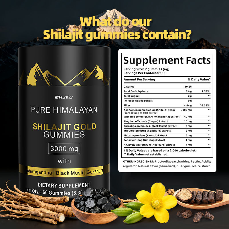 Gomes de Shilajit com Ashwagandha Aumentam a energia Aumentam o treino Melhoram a imunidade Suplemento de Shilajit do Himalaia puro